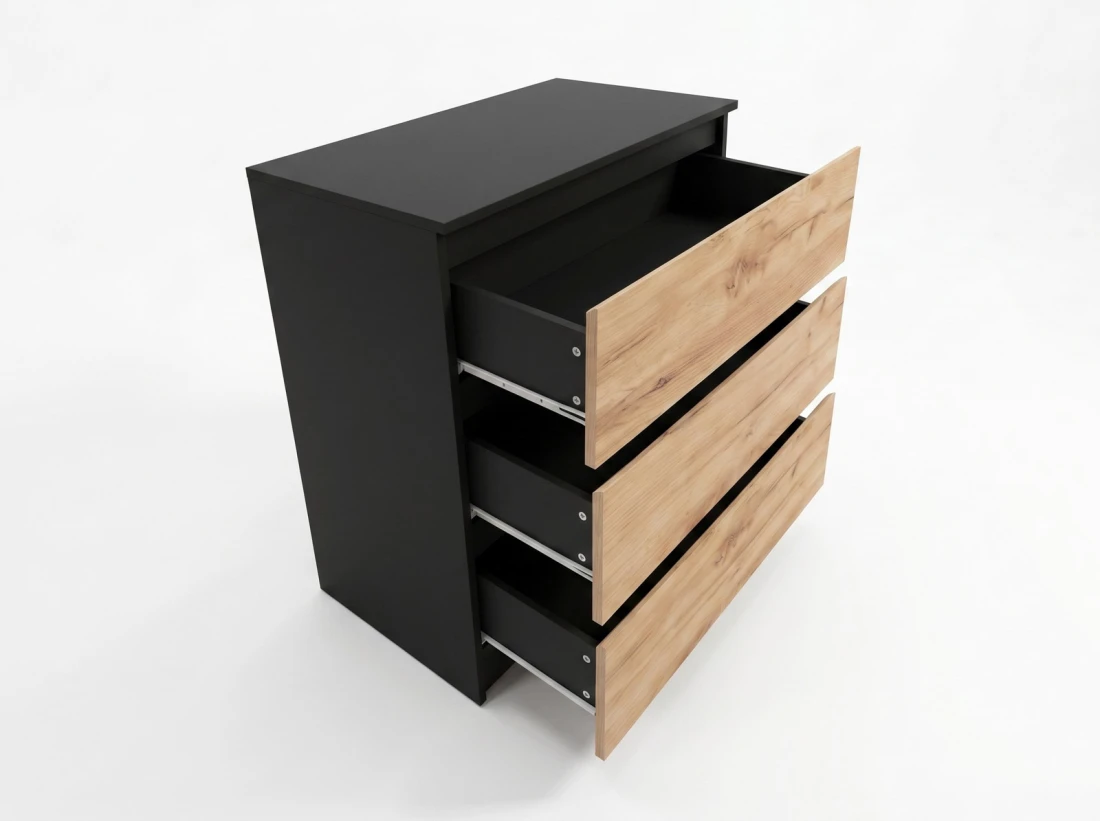 Komoda z szufladami 70x77cm 3S Fabio Czarna + Dąb Craft