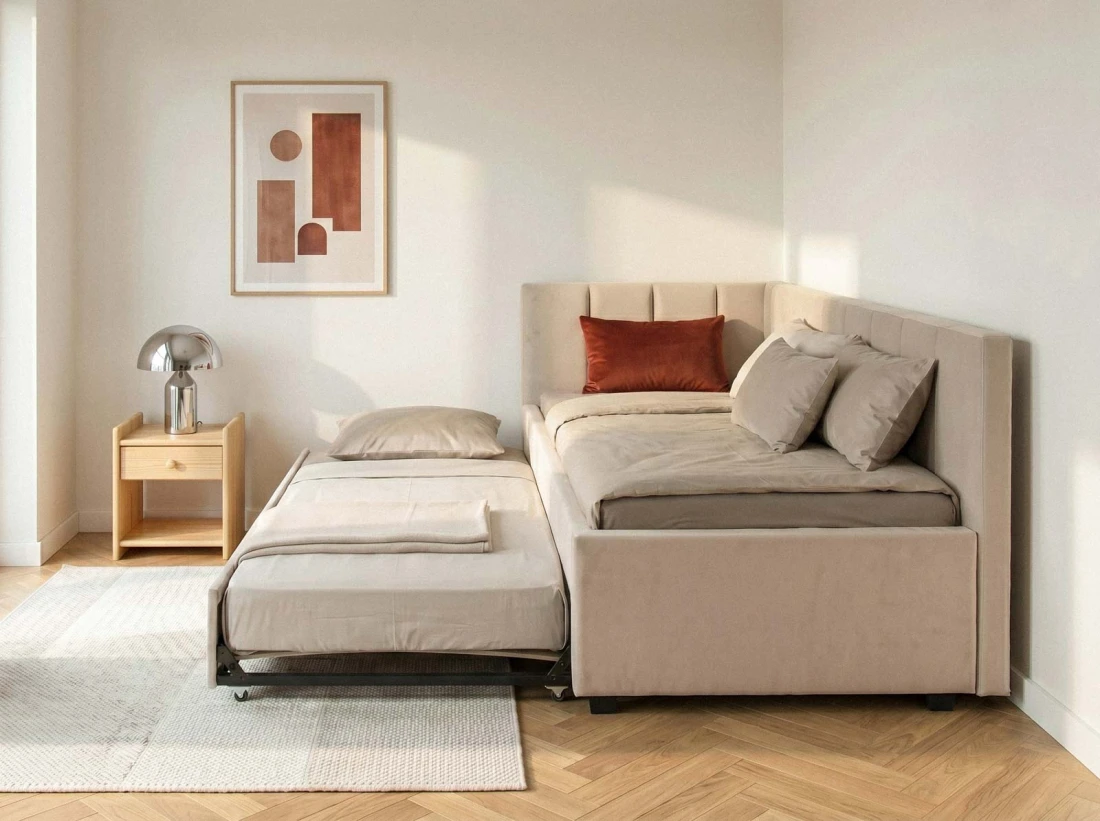 Tapczan dwuosobowy rozkładany z wysuwanym łóżkiem Dan 90x200 Soro 21