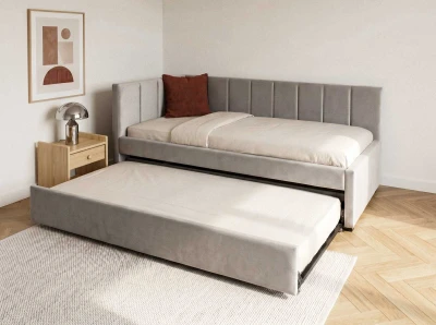 Tapczan dwuosobowy rozkładany z wysuwanym łóżkiem Dan 90x200 Bluvel 03 Szary