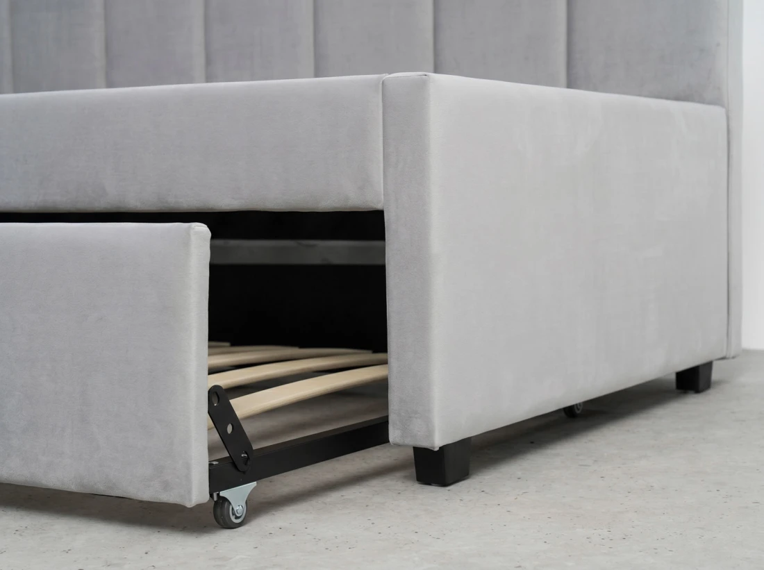 Tapczan dwuosobowy rozkładany z wysuwanym łóżkiem Dan 90x200 Bluvel 03 Szary