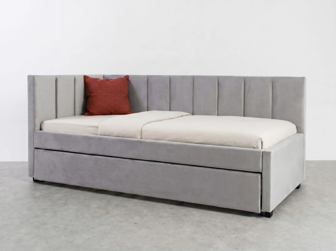 Tapczan dwuosobowy rozkładany z wysuwanym łóżkiem Dan 90x200 Bluvel 03 Szary