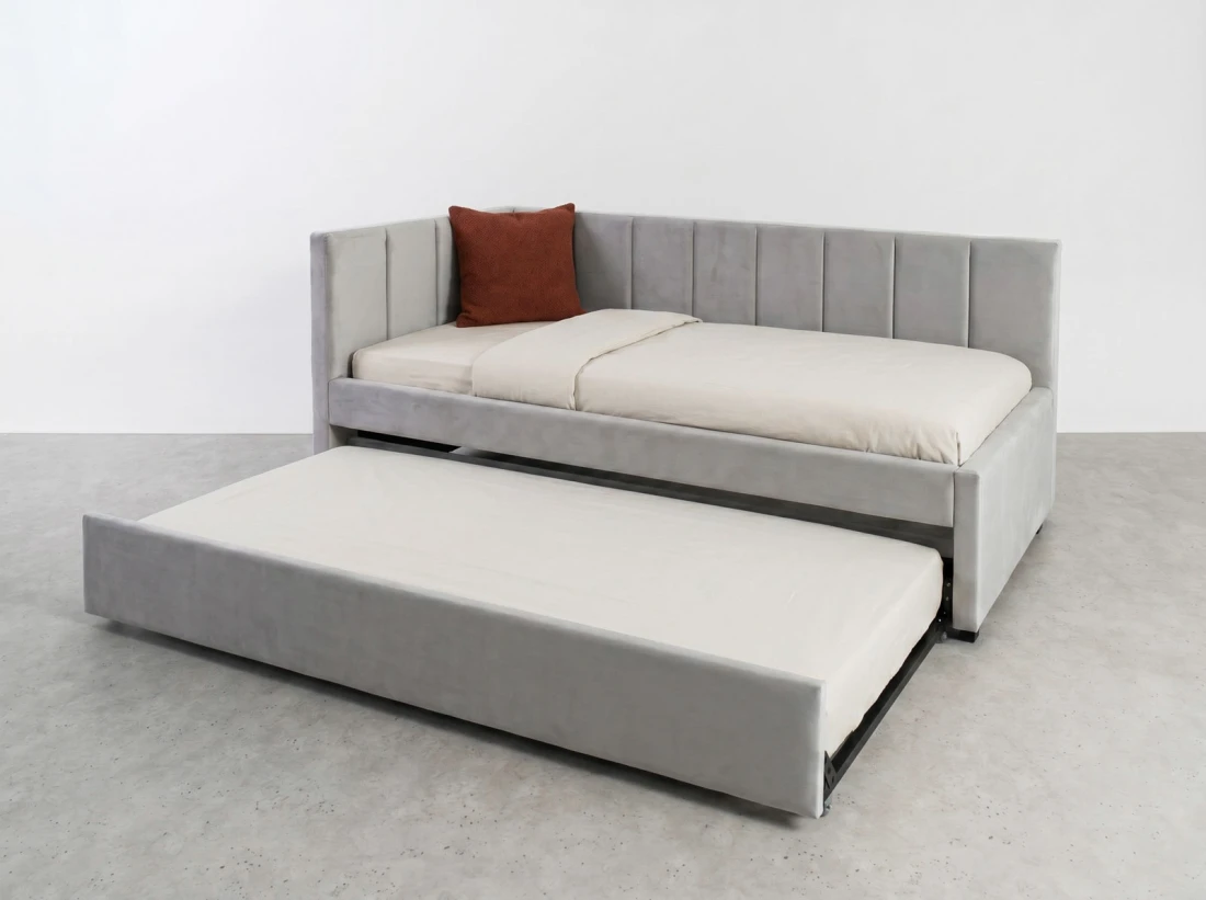 Tapczan dwuosobowy rozkładany z wysuwanym łóżkiem Dan 90x200 Bluvel 03 Szary