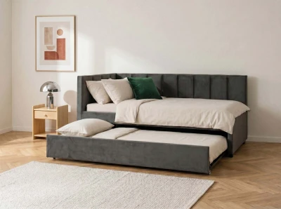 Tapczan dwuosobowy rozkładany z wysuwanym łóżkiem Dan 90x200 Bluvel 18 Grafitowy