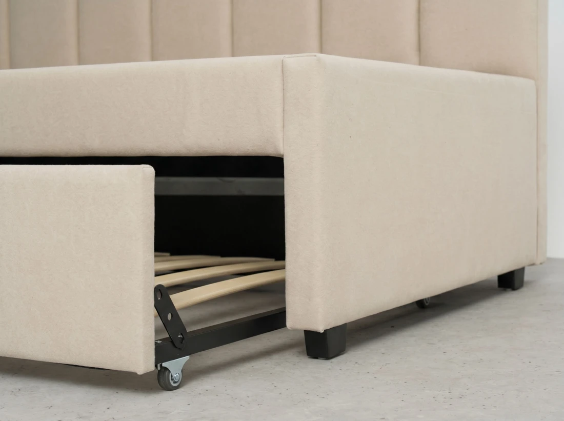 Tapczan dwuosobowy rozkładany z wysuwanym łóżkiem Dan 90x200 Bluvel 22 Beżowy