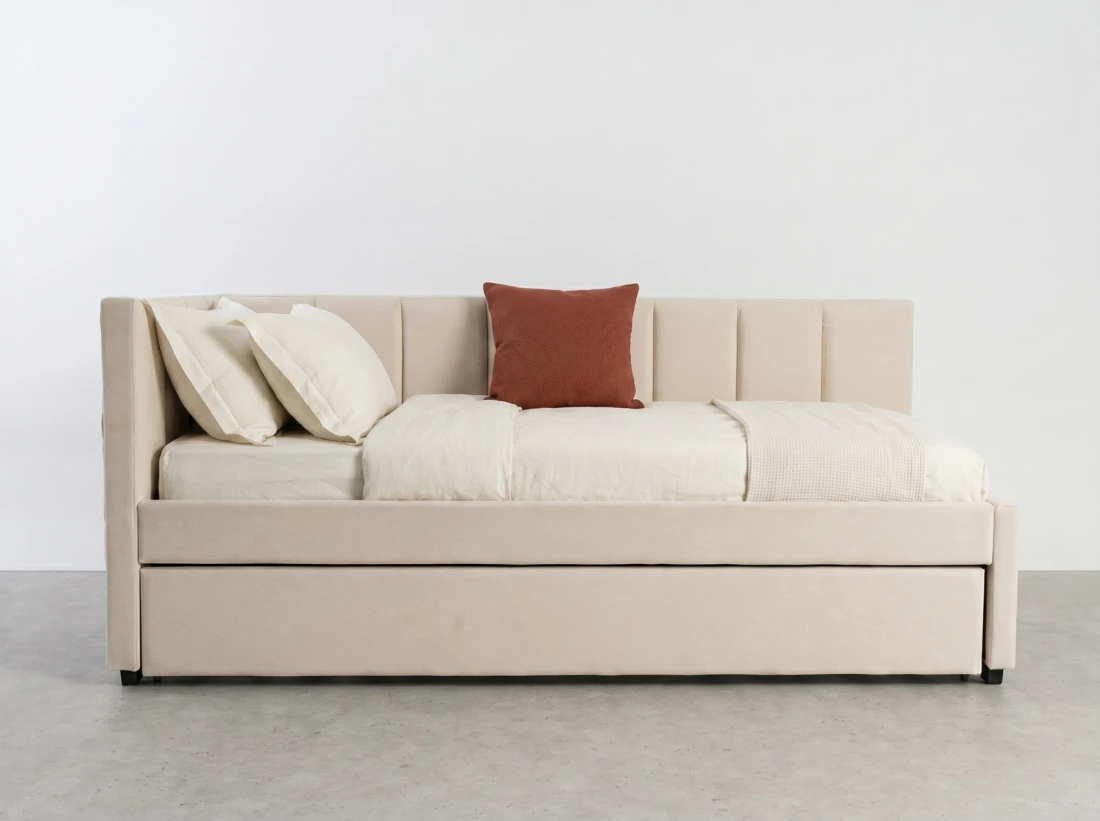 Tapczan dwuosobowy rozkładany z wysuwanym łóżkiem Dan 90x200 Bluvel 22 Beżowy