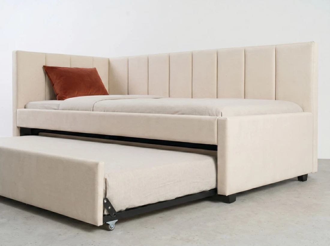 Tapczan dwuosobowy rozkładany z wysuwanym łóżkiem Dan 90x200 Bluvel 22 Beżowy