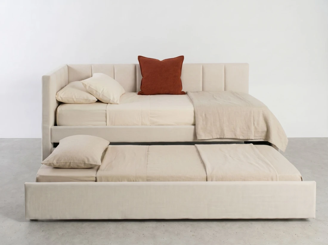 Tapczan dwuosobowy rozkładany z wysuwanym łóżkiem Dan 90x200 Bluvel 22 Beżowy