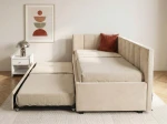 Tapczan dwuosobowy rozkładany z wysuwanym łóżkiem Dan 90x200 Bluvel 22 Beżowy