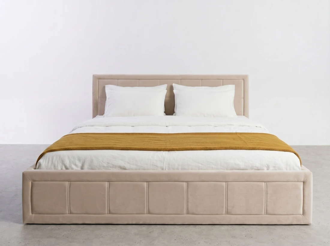 Łóżko tapicerowane z pojemnikiem 160x200 Rema Velvet Beżowy