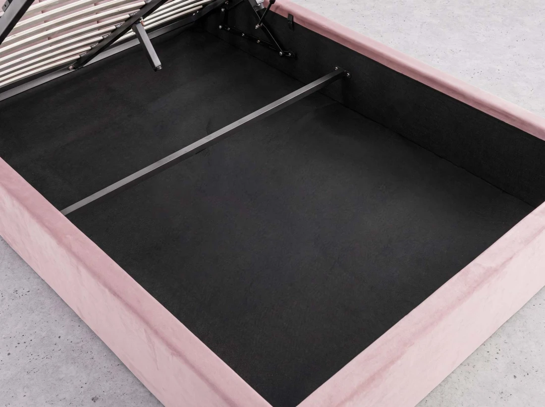 Łóżko dziecięce tapicerowane z pojemnikiem 120x200 z podnoszonym stelażem różowy Velvet Kids Line 3 Muszelka