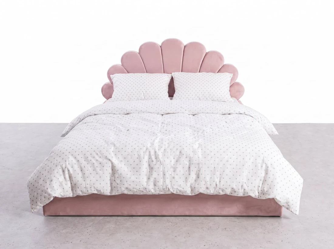 Łóżko dziecięce tapicerowane z pojemnikiem 120x200 z podnoszonym stelażem różowy Velvet Kids Line 3 Muszelka