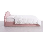 Łóżko dziecięce tapicerowane z pojemnikiem 120x200 z podnoszonym stelażem różowy Velvet Kids Line 3 Muszelka