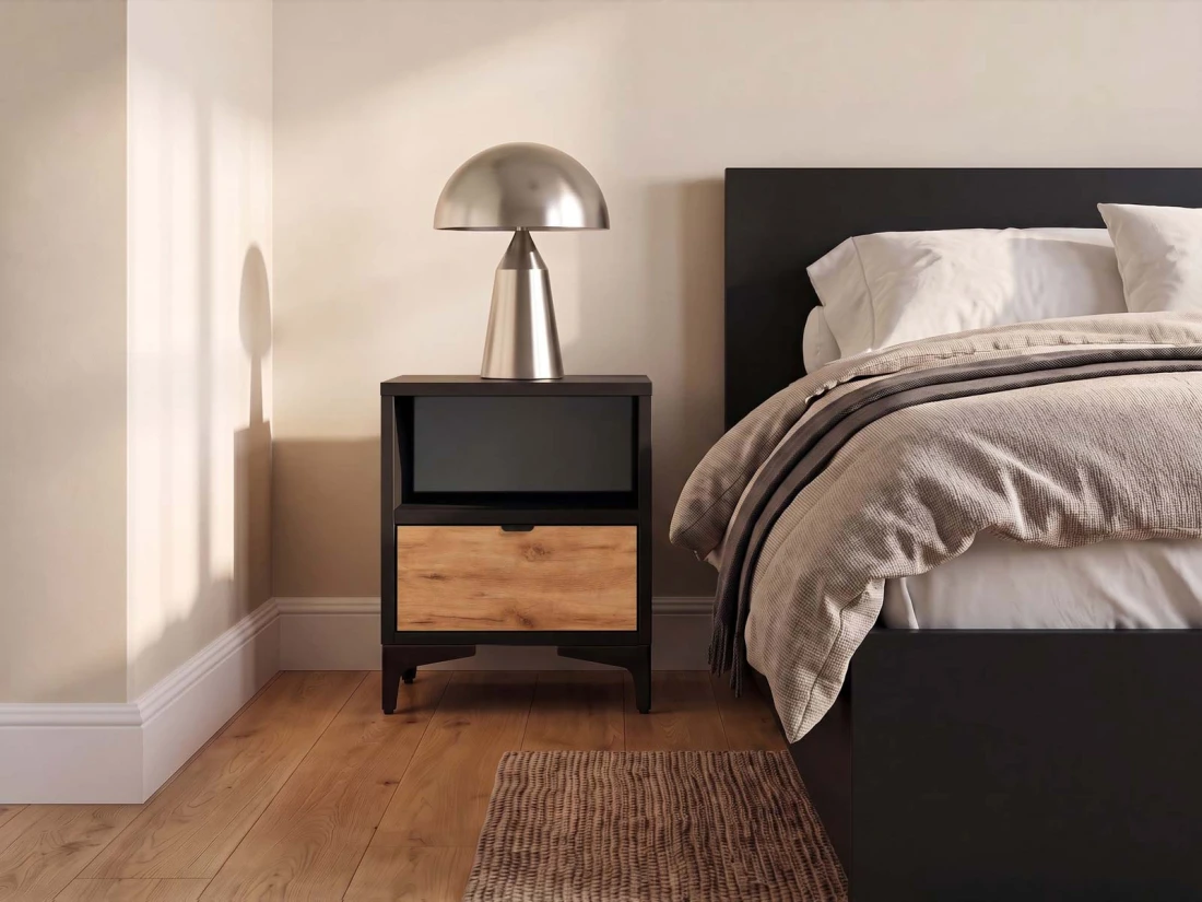 Szafka nocna z szufladą 38x47 cm Nobio Czarna + Dąb Craft
