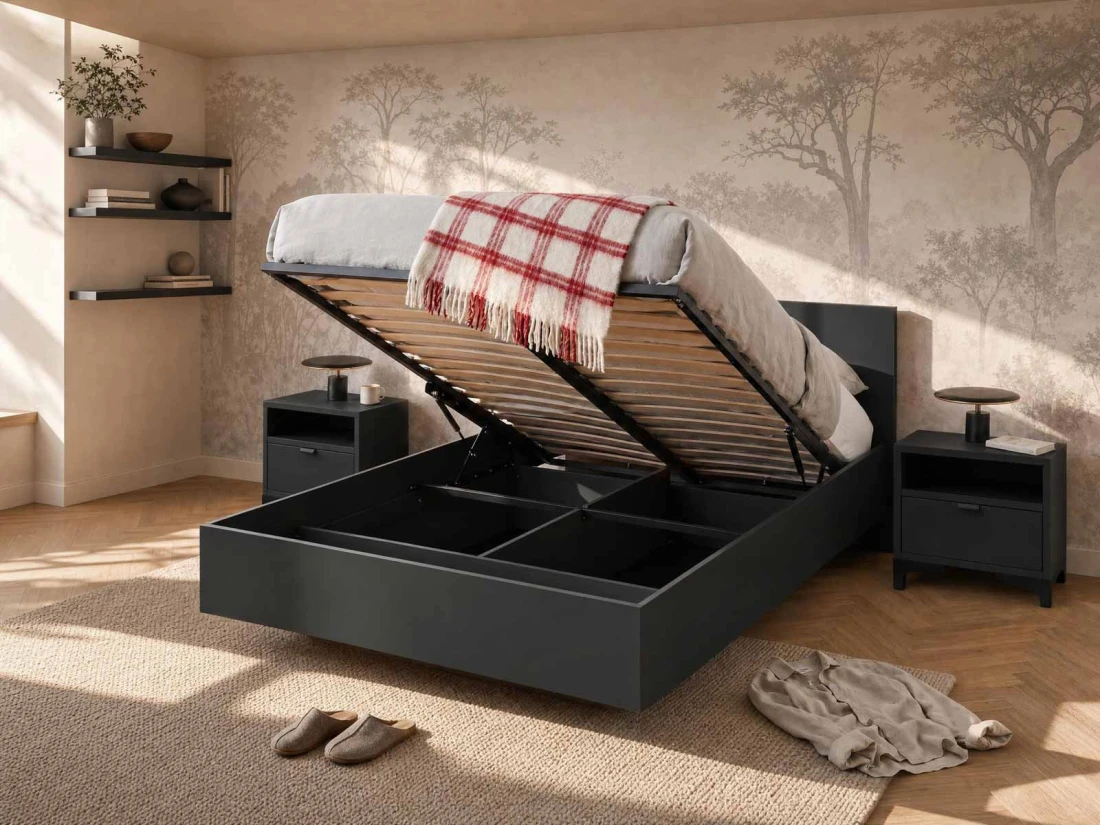Łóżko lewitujące z pojemnikiem 160x200 DM2 czarne