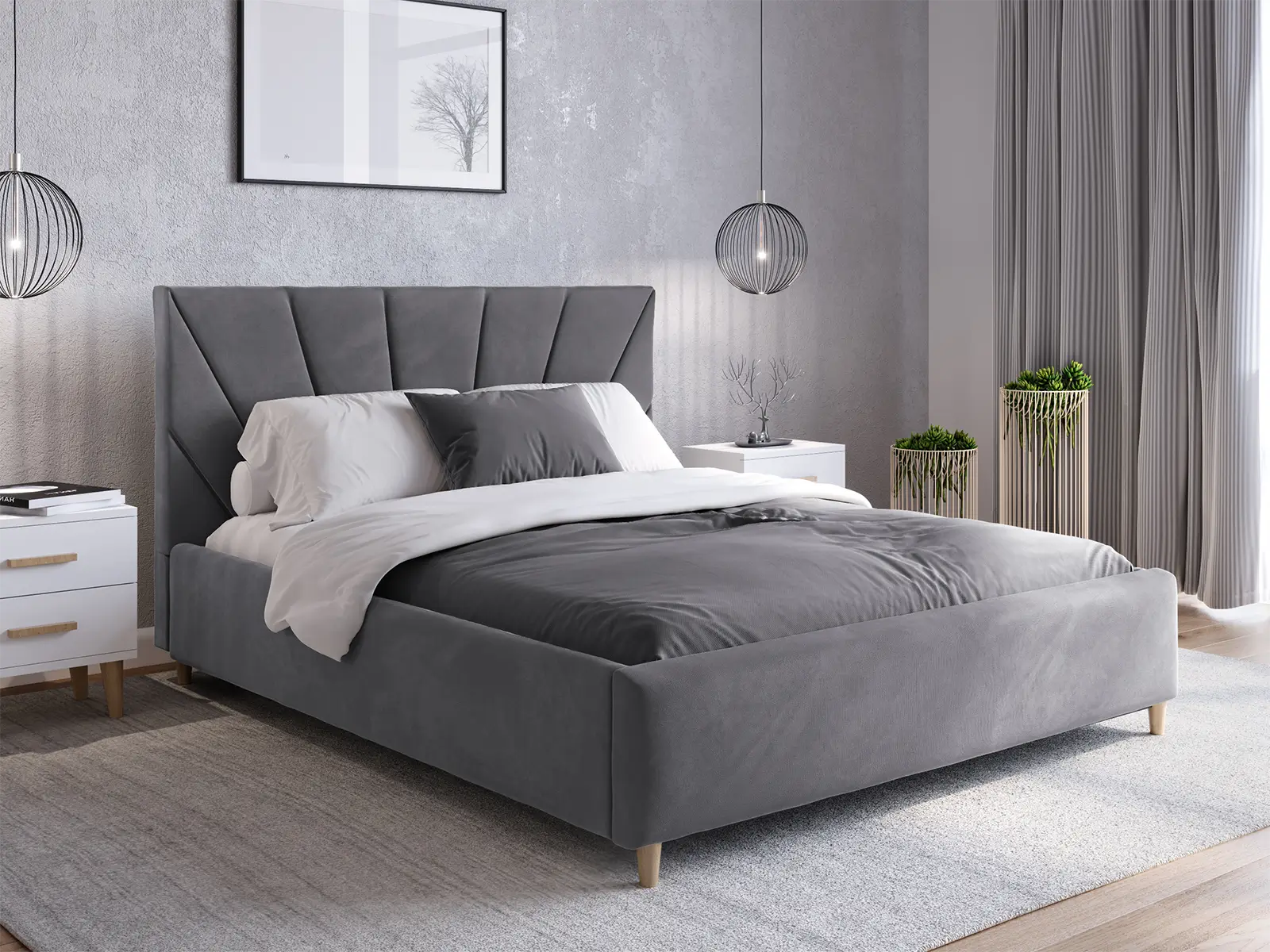 Łóżko tapicerowane Skandynawskie 180x200 Scandi line 3 Velvet Grafitowy